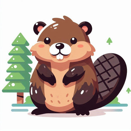 Cute beaver vector illustration. Cute cartoon beaver.のイラスト素材
