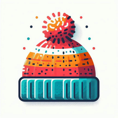 Winter knitted hat with pompon. Vector illustration on white background.のイラスト素材