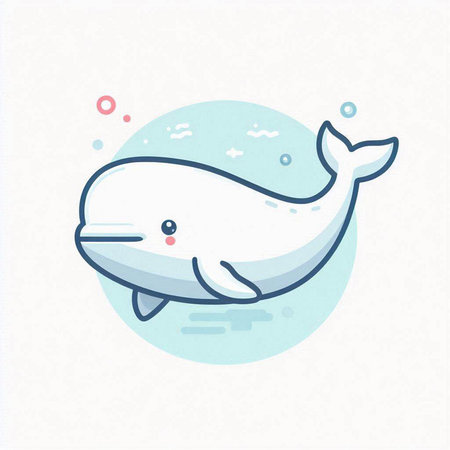 Cute cartoon whale on a white background. Vector illustration in a flat style.のイラスト素材