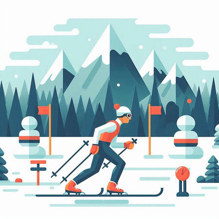 Cross-country skiing in the mountains. Flat style vector illustration.のイラスト素材