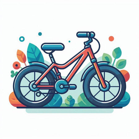 Bicycle on colorful background. Vector illustration in flat cartoon style.のイラスト素材