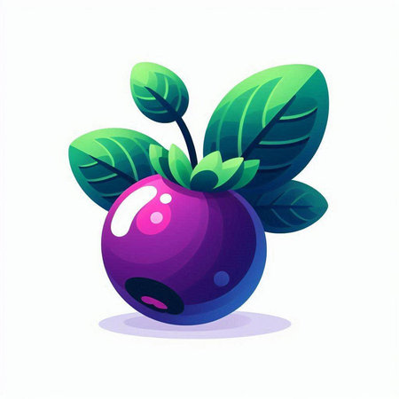 Blueberry with leaves on a white background. Vector illustration in cartoon style.のイラスト素材