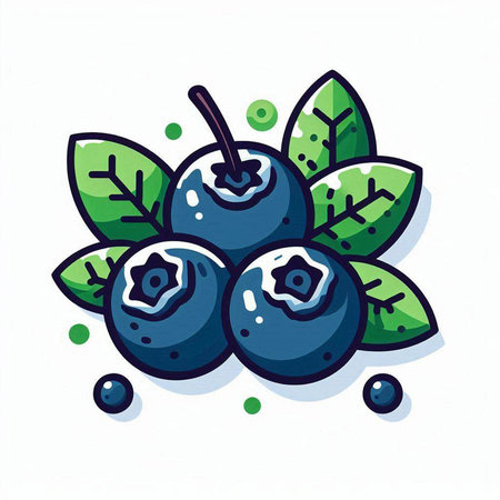 Blueberries with green leaves isolated on white background. Vector illustration.のイラスト素材