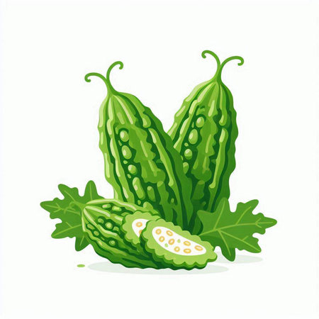 Bitter melon isolated on a white background. Vector illustration.のイラスト素材
