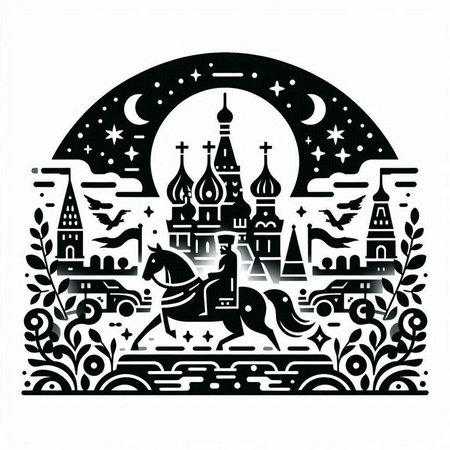 Saint Basil's Cathedral in Moscow, Russia. Vector illustration. Black and white.のイラスト素材