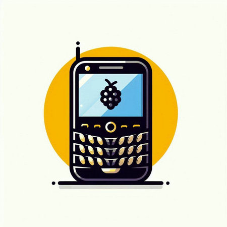 Vector illustration of a mobile phone with a grape in the screen.のイラスト素材