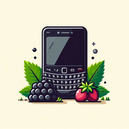 Mobile phone with blackberries and strawberries. Vector illustration in flat style.のイラスト素材
