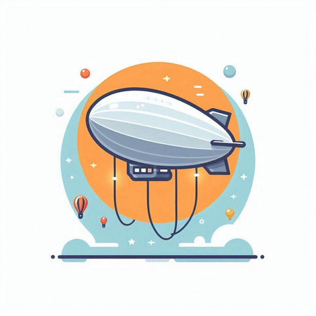 Airship icon in flat style on white background. Vector illustration.のイラスト素材