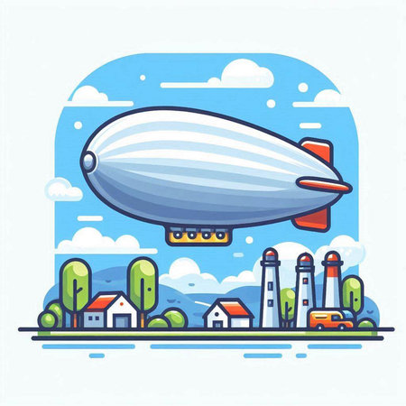 Airship in the sky. Vector illustration in flat design style.のイラスト素材