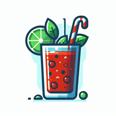 Cocktail with lime, ice and straw. Vector illustration.のイラスト素材