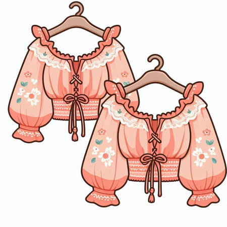 Illustration of two pajamas with flowers on a hangerのイラスト素材