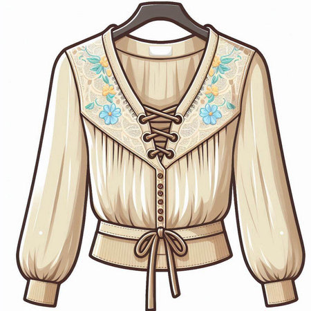 Illustration of a blouse with floral pattern on a white backgroundのイラスト素材