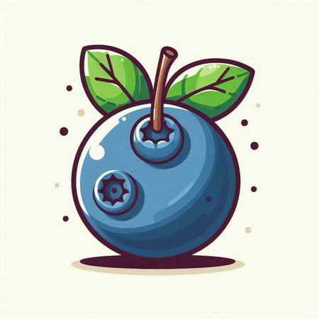 Illustration of a blueberry with green leaves on a white backgroundのイラスト素材