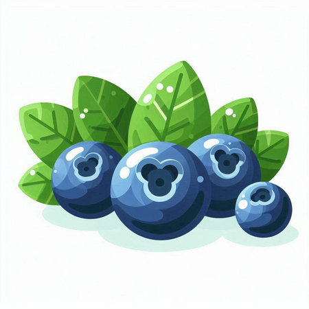 Blueberry vector illustration. Fresh berry with leaves on white background.のイラスト素材