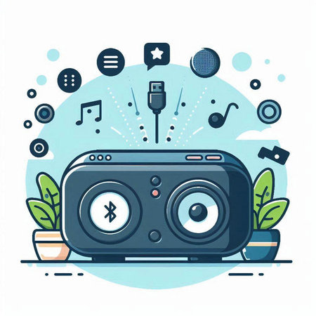 Flat design modern vector illustration concept of digital music player with headphones and media player icons.のイラスト素材