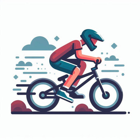 Cyclist in helmet riding bicycle. Flat style vector illustration.のイラスト素材