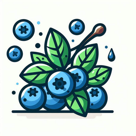 Blueberry vector illustration. Blueberry fruit with leaves and berries.のイラスト素材