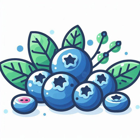 Blueberry with leaves isolated on a white background. Vector illustration.のイラスト素材