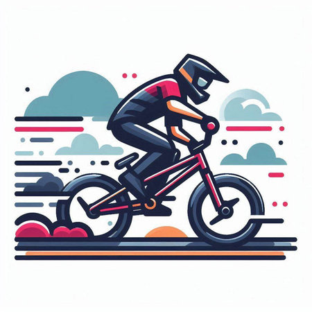 Cyclist riding on the road. Vector illustration in flat style.のイラスト素材