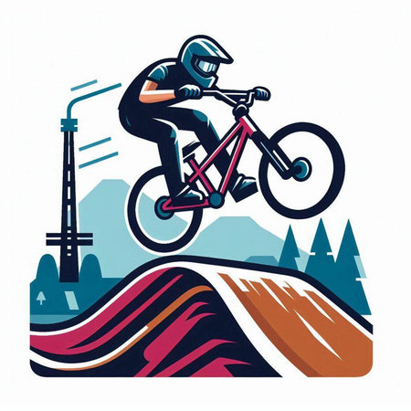 Mountain biker on a bike. Extreme sport. Vector illustrationのイラスト素材