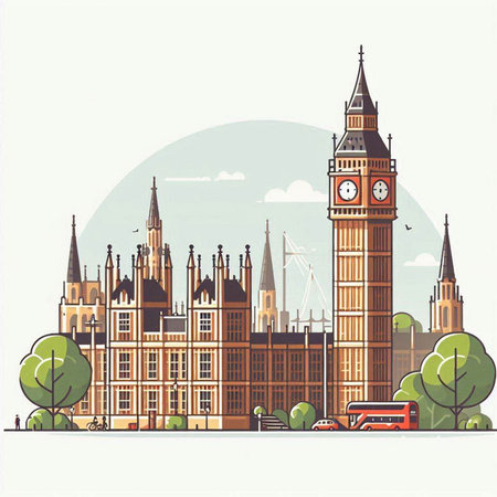 Big Ben and Houses of Parliament in London, UK. Vector illustration.のイラスト素材