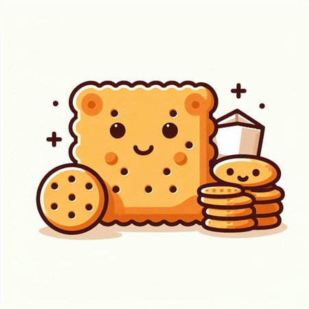 Cute cartoon vector illustration of cracker with milk and cookies.のイラスト素材