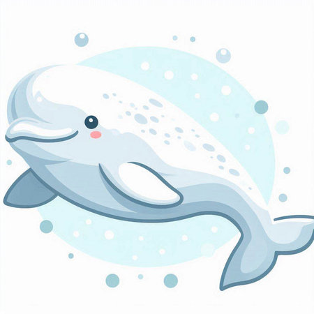 Illustration of a cute baby whale on a white background with bubblesのイラスト素材