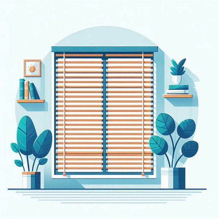 Window with blinds. Vector illustration in flat style. Interior design.のイラスト素材