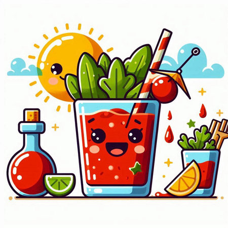 Cocktail with fruits and vegetables. Vector illustration in cartoon styleのイラスト素材