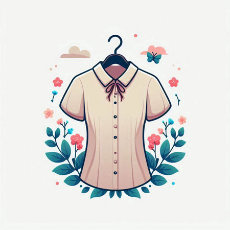 Illustration of a men's shirt on a hanger with flowersのイラスト素材