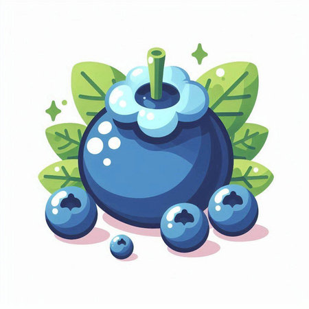 Blueberry fruit vector illustration. Blueberry fruit with green leaves.のイラスト素材