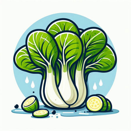 Illustration of fresh green bok choy on a white backgroundのイラスト素材