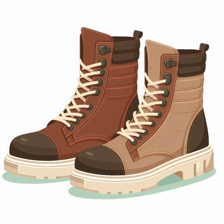 Vector illustration of a pair of brown hiking boots isolated on white backgroundのイラスト素材