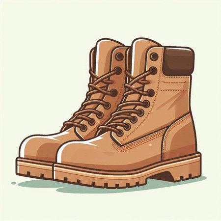 Vector illustration of a pair of brown leather hiking boots on a light backgroundのイラスト素材