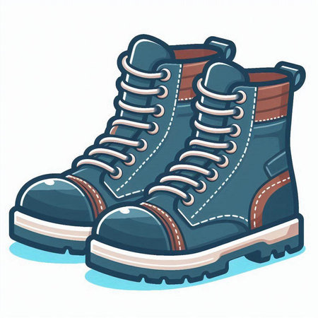 Hiking boots isolated on white background. Cartoon style. Vector illustration.のイラスト素材