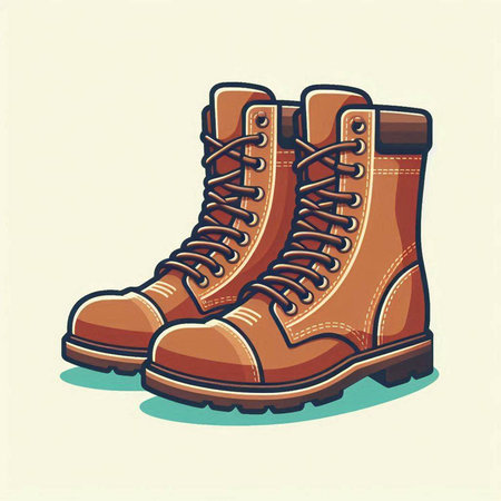 Pair of brown leather boots. Vector illustration in retro style.のイラスト素材