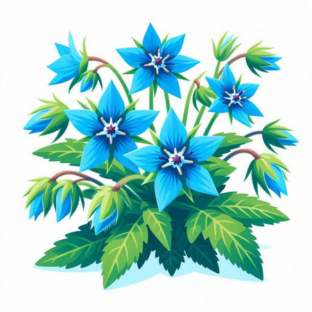 Bouquet of blue flowers on a white background. Vector illustration.のイラスト素材
