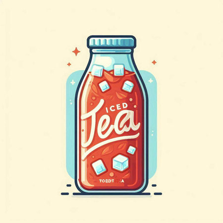 Vector illustration of a bottle of ketchup with ice cubes and lettering.のイラスト素材