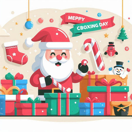 Merry Christmas and Happy New Year. Santa Claus with gifts. Vector illustrationのイラスト素材