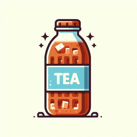 Bottle of tea with ice cubes. Vector illustration in cartoon style.のイラスト素材