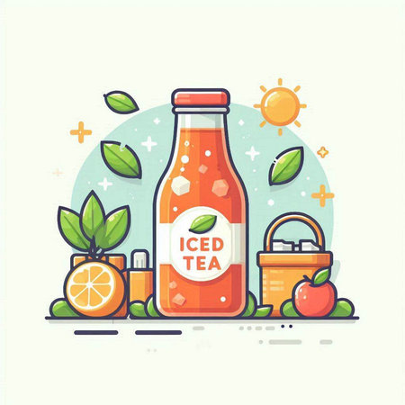 Fruit juice in a bottle on a white background. Vector illustration.のイラスト素材