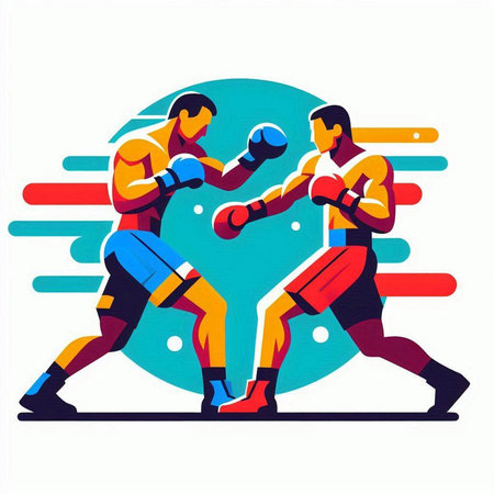 Boxing, vector illustration of two boxers fighting with boxing glovesのイラスト素材