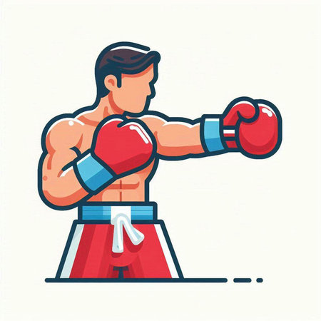 Boxer in red boxing gloves. Vector illustration in cartoon style.のイラスト素材