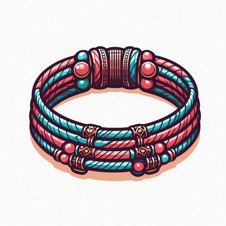 Bracelet with red and blue beads. Colorful vector illustration.のイラスト素材