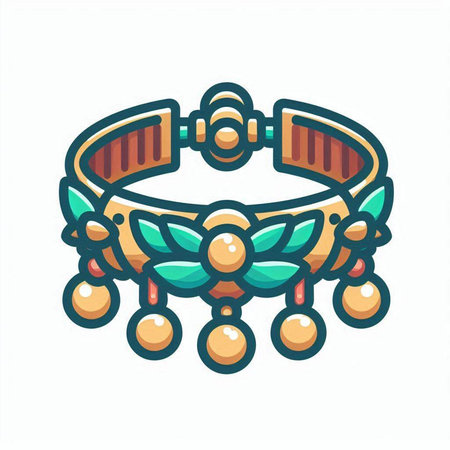 Beaded bracelet with feathers and beads. Vector illustration in cartoon style.のイラスト素材