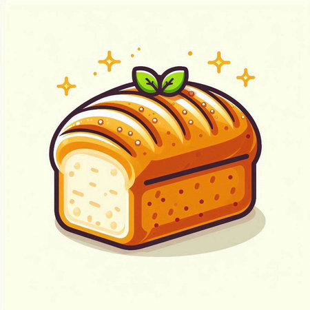 Vector illustration of a sweet loaf of breadrated with green leaves.のイラスト素材
