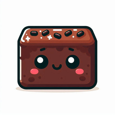 Cute chocolate cake character vector illustration isolated on white background. Cute chocolate cake character with eyes and mouth.のイラスト素材