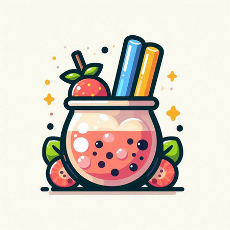 Strawberry smoothie in a glass jar. Vector illustration.のイラスト素材