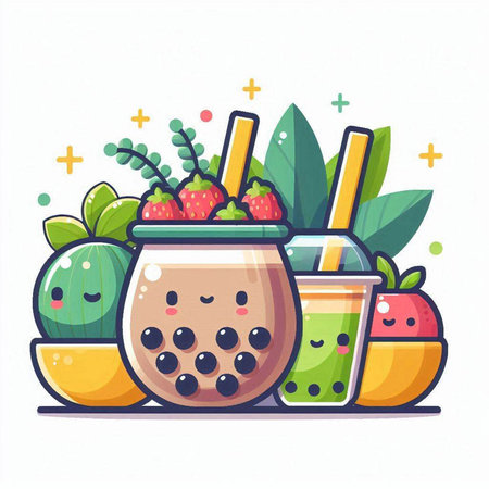 Smoothie with fruits and berries. Vector illustration in cartoon style.のイラスト素材