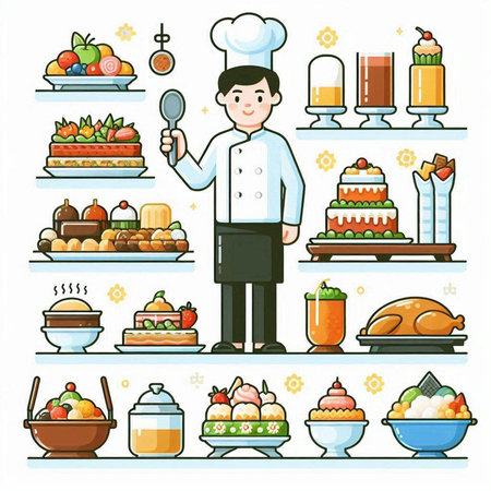 Catering, restaurant and catering service. Vector illustration in flat styleのイラスト素材